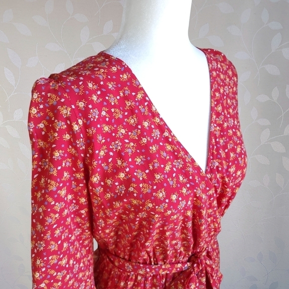 Madewell Floral Romper Shorts Retro V-Neck Tie Waist French Cottage Twee Red 4 - Picture 8 of 16